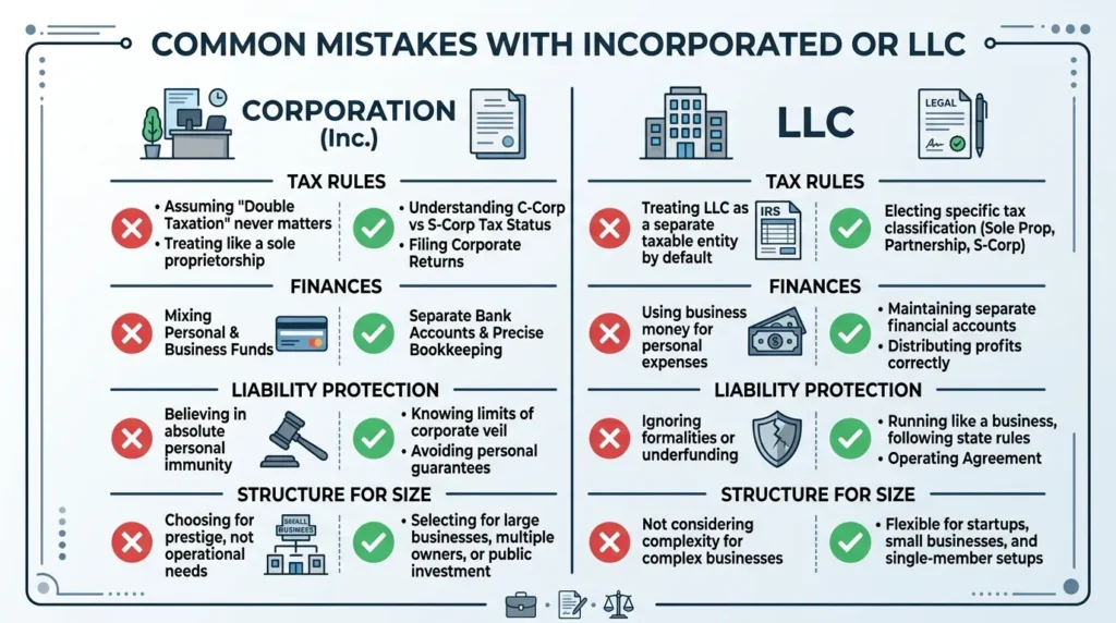 Common Mistakes with Incorporated or LLC