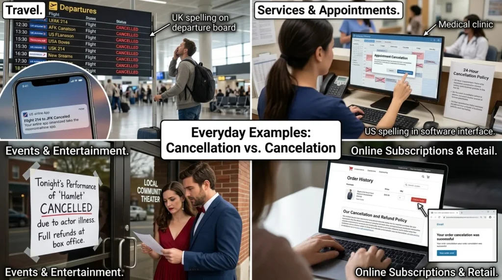 Cancellations or Cancelation in Everyday Examples